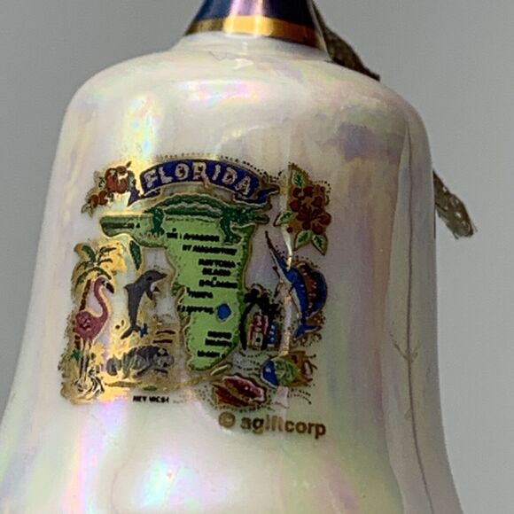 Vintage Miniature Florida Irredescent Souvenir Bell Swordfish Flamigo Conch 2" - Picture 3 of 8
